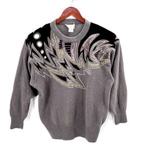 Vintage 80's Baronesa Gray Embellished Lambswool Angora Sweater